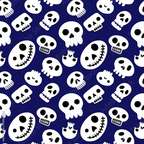 Halloween seamless cartoon sculls pattern for festive and wrapping paper and fabrics and clothes print and kids