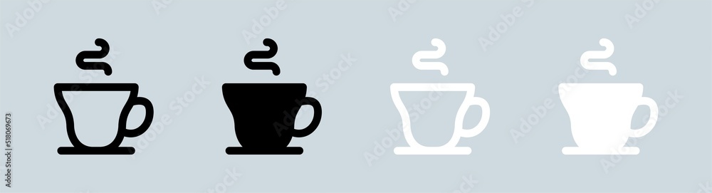 Coffee cup icon in black and white colors. Hot drink signs vector illustration. Coffee cup icon in black and white colors. Hot drink signs vector illustration.