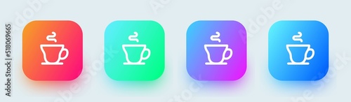 Coffee cup line icon in square gradient colors. Hot drink signs vector illustration.