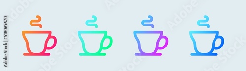 Coffee cup line icon in gradient colors. Hot drink signs vector illustration.