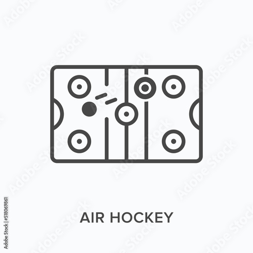 Air hockey flat line icon. Vector outline illustration of table table entertainment. Black thin linear pictogram for leisure games