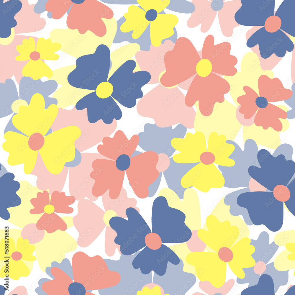 Seamless floral pattern based on traditional folk art ornaments. Colorful flowers on color background. Scandinavian style. Sweden nordic style. Vector illustration. Simple minimalistic pattern Seamless floral pattern based on traditional folk art ornaments. Colorful flowers on color background. Scandinavian style. Sweden nordic style. Vector illustration. Simple minimalistic pattern