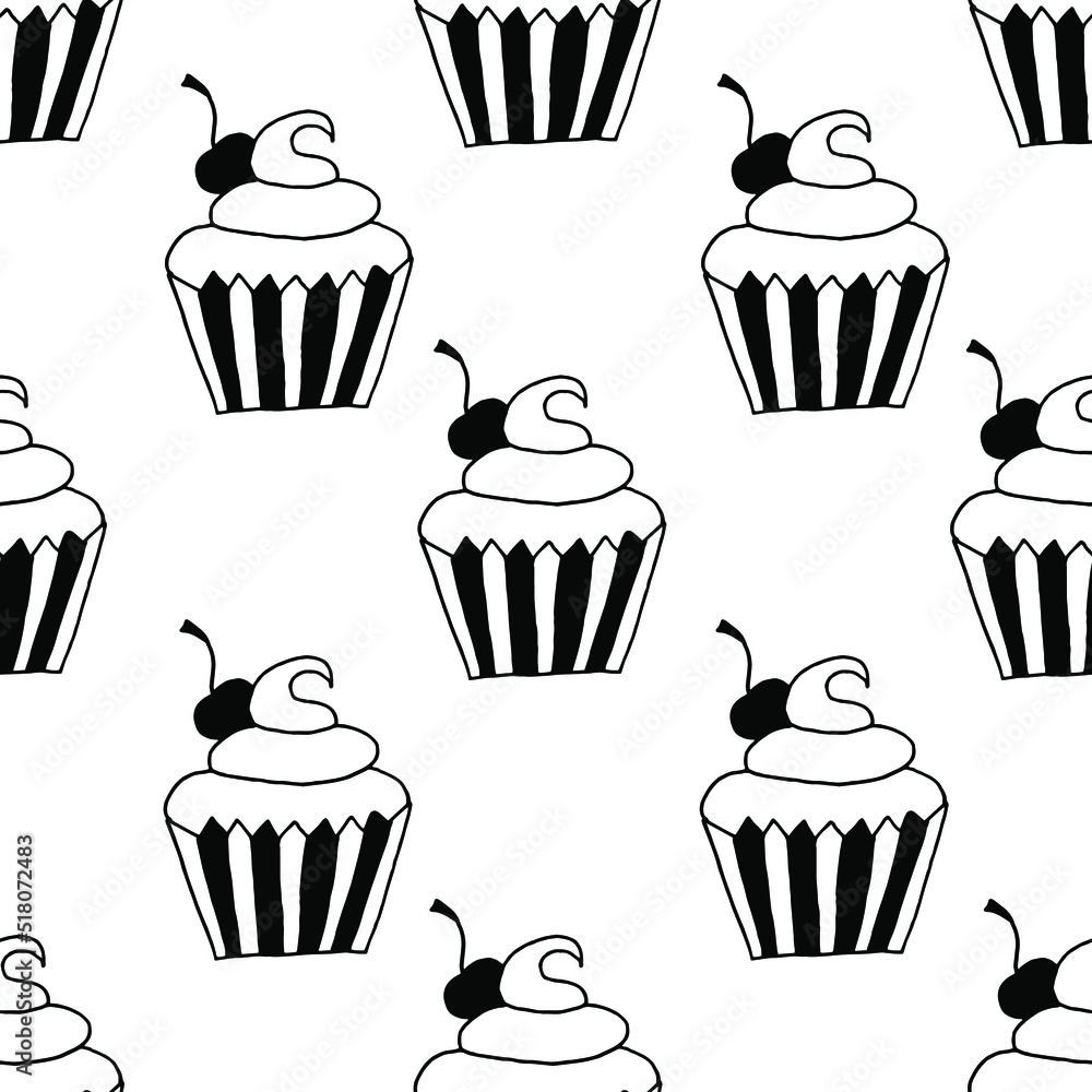 Seamless pattern with cupcakes with cherry. Beautiful background with cupcakes. Seamless pattern with cupcakes with cherry. Beautiful background with cupcakes.