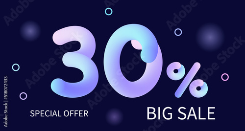 Big sale. 30 percent super discount. Mega sale, special offer. Modern abstract banner. Advertising background, poster, flyer, profitable discount. Promotion in the online store. Vector illustration.