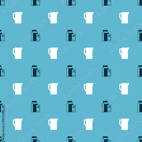Set Paper package for kefir and Milk jug pitcher on seamless pattern. Vector
