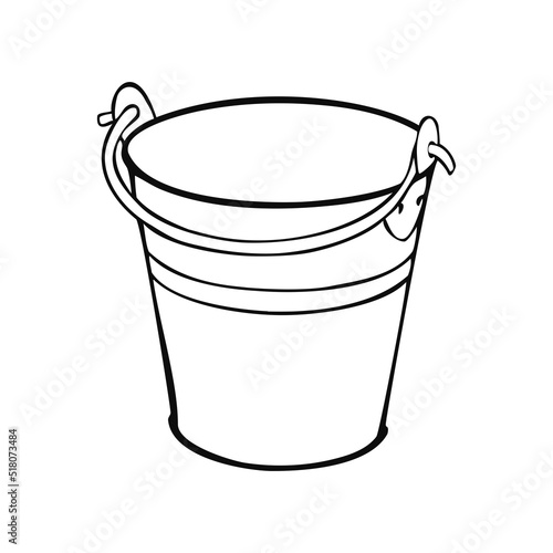 Metal bucket with handle, vector monochrome illustration