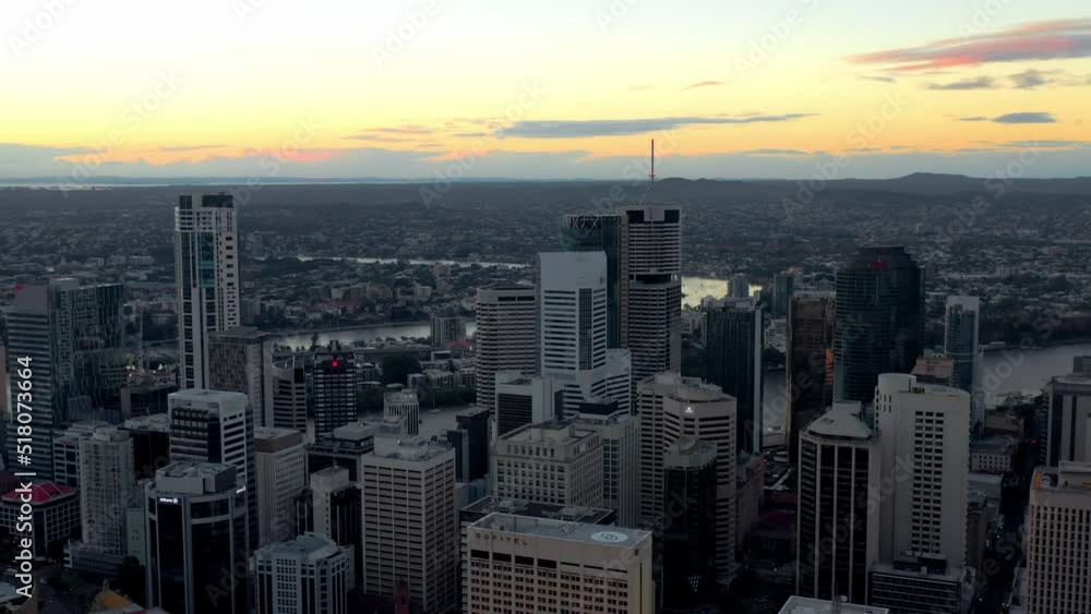 Aerial View Of Modern Buildings In City Against Sky, Brisbane, Queensland, Australia - drone shot Aerial View Of Modern Buildings In City Against Sky, Brisbane, Queensland, Australia - drone shot