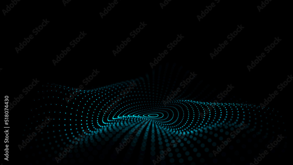 Futuristic dark background. The wave effect of a web of blue dots. Big data. Illustration of technologies and artificial intelligence. The effect of particle oscillation. 3D rendering. Futuristic dark background. The wave effect of a web of blue dots. Big data. Illustration of technologies and artificial intelligence. The effect of particle oscillation. 3D rendering.