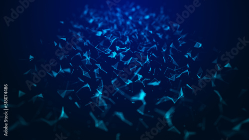 Abstract blue digital background. Visualization of big data. Network connection. Worldwide connection to the Internet. Scientific background with lines and dots. 3d rendering.