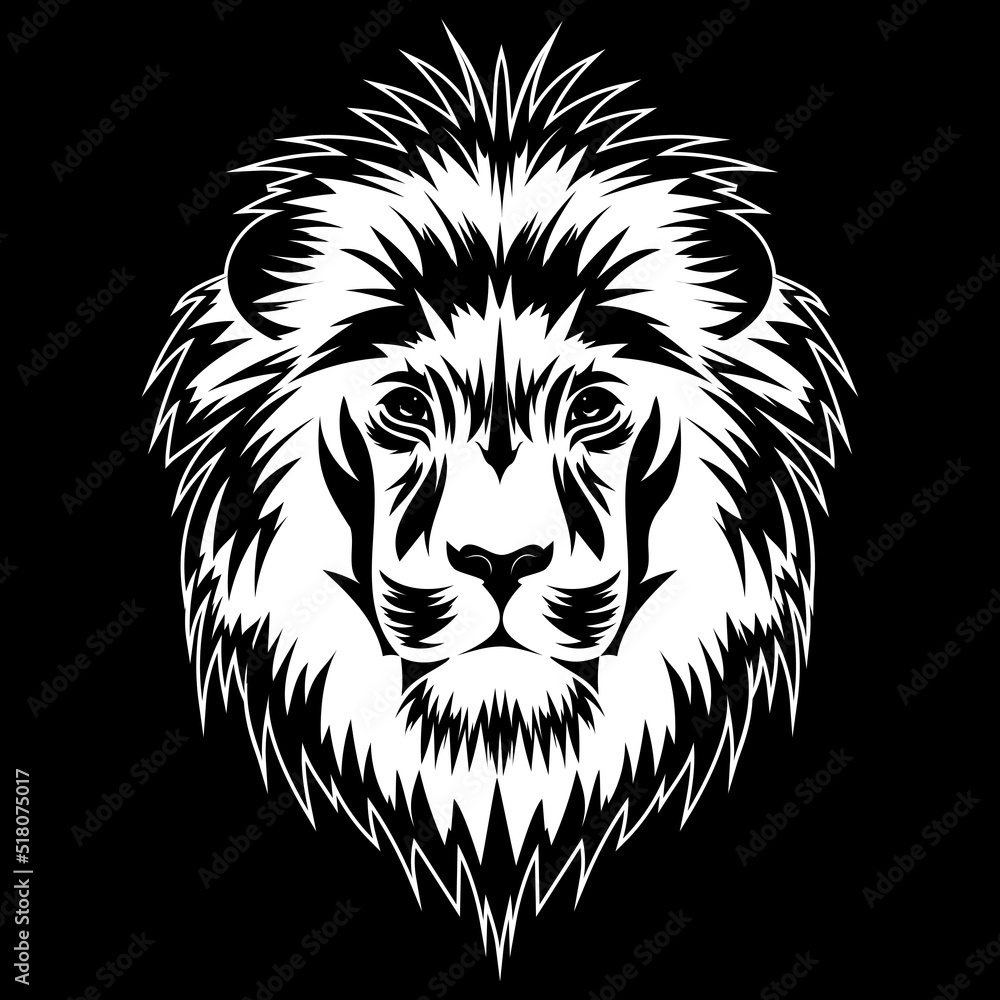 Lion head logo silhouette. Hipster animal emblem for t shirt design. Black  vintage tattoo. Mascot big cat for sport game team. On the dark background.  Vector illustration. Stock Vector | Adobe Stock