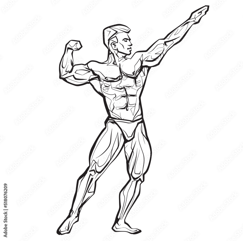 Bodybuilder muscle man fitness posing Black And White Isolated Hand