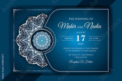 Luxury Mandala Wedding Invitation Card template with golden arabesque pattern Arabic Islamic east background style. Editable vector file. Decorative mandala for print, poster, cover, flyer, banner