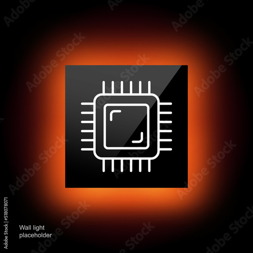 Electronic chip line icon. CPU, central processing unit, device, motherboard, printed circuit board, computer. Technology concept. Glassmorphism style. Vector line icon for Business and Advertising