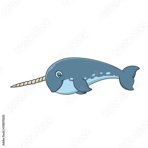 Cute cartoon narwhal. Sea animal cartoon