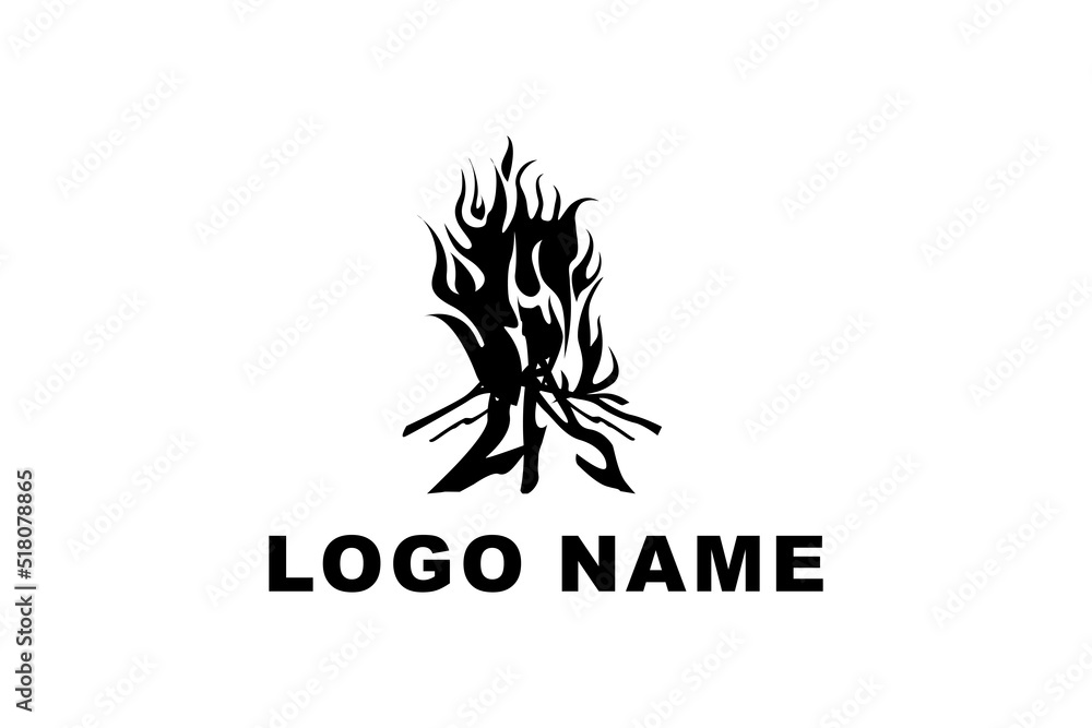Camp fire flame vintage retro logo design