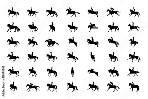 Photographie 42 vector silhouettes on the theme of horse riding