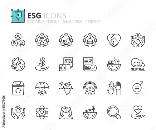Simple set of outline icons about Environmental Social Governance.