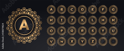 Set of initial alphabet with luxury floral ornament frame