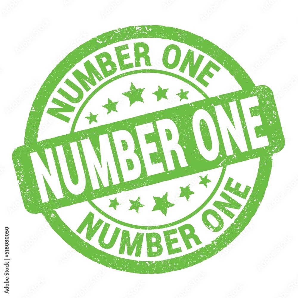 NUMBER ONE text written on green round stamp sign. NUMBER ONE text written on green round stamp sign.