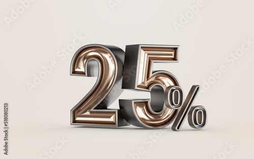 mega sell offer 25 percent discount with golden material of number 3d render concept for shopping photo
