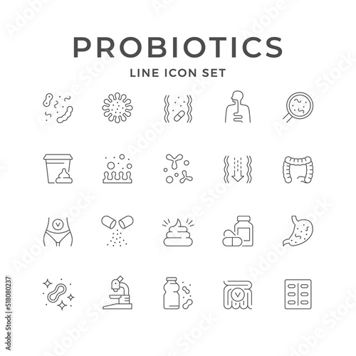 Set line icons of probiotics