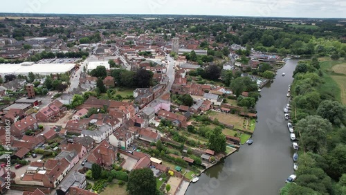 Beccles town in Suffolk UK rising drone aerial view photo