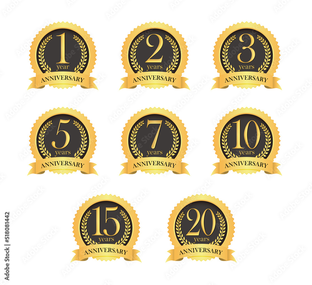 Golden anniversary medal icon set from 1st to 20th. Golden anniversary medal icon set from 1st to 20th.