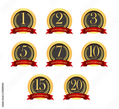 Golden anniversary medal icon set from 1st to 20th.