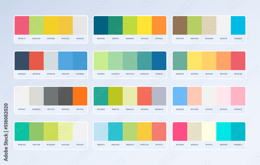 Set of bright color palette combination in rgb hex. neumorphic style color palette for ui ux design - obrazy, fototapety, plakaty 