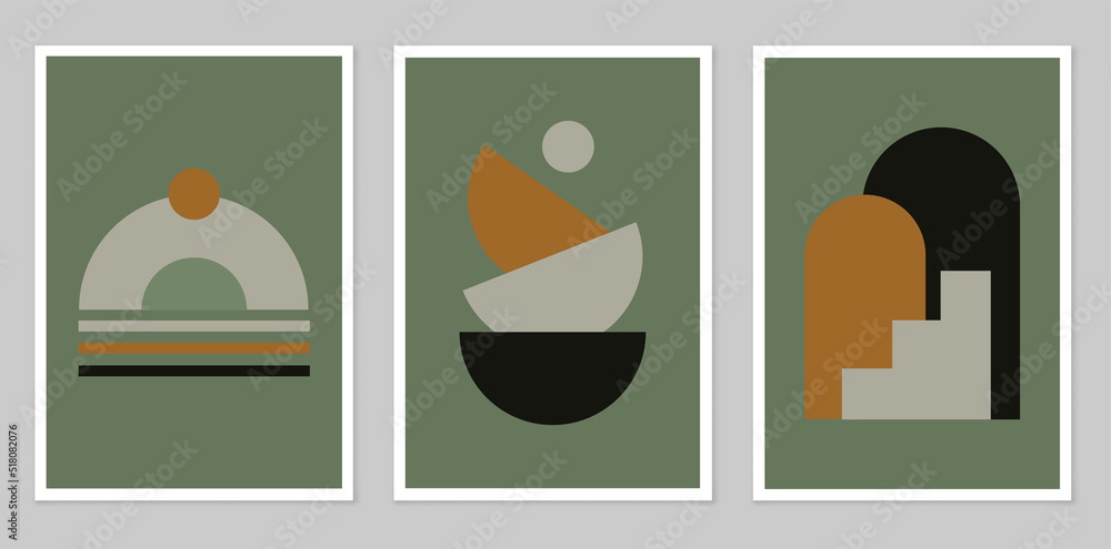 Modern minimalist abstract aesthetic illustrations. Wall decor in bohemian style. Collection of modern art posters. Composition of simple figures. Abstraction