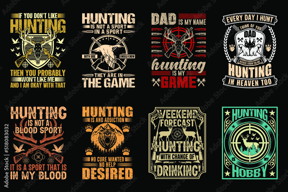 Hunting T shirt design vector graphic collection, Vintage hunting illustration bundle