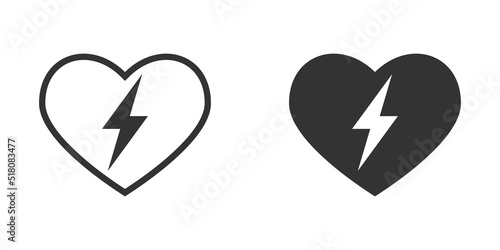 Heart and energy icon. Heart with a lightning icon. Vector illustration.