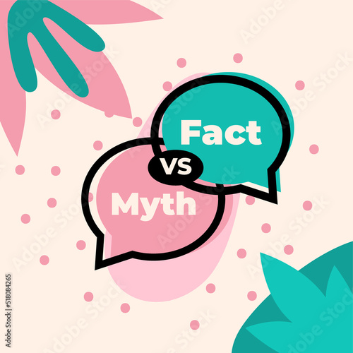 Facts vs myths versus battle background with doodle elements. Concept of thorough fact-checking or easy compare evidence.. Vector illustration.