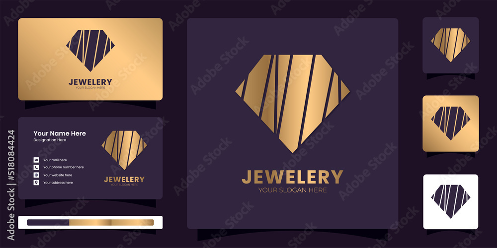 Golden diamond jewellery logo template. Diamond monogram logo with ...