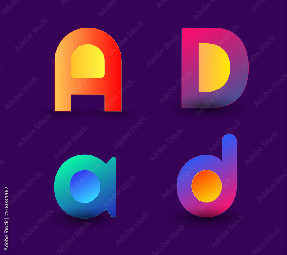 Creative letter ad logo template. Initial letter ad monogram gradient logo template. Creative letter ad logo template. Initial letter ad monogram gradient logo template.