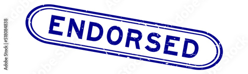 Grunge blue endorsed word rubber seal stamp on white background