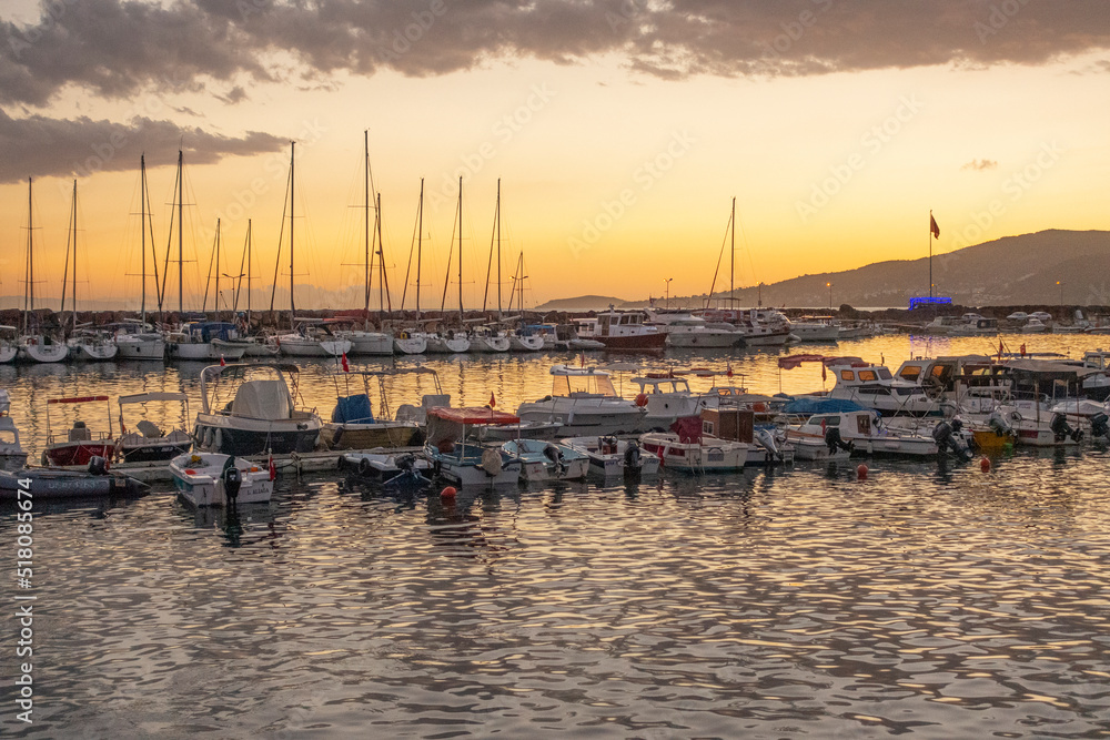 Çandarlı Marina on The Coast of Aegean Sea During Sunset