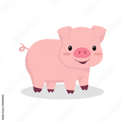 Cartoon pig illustration. Farm animal in flat style