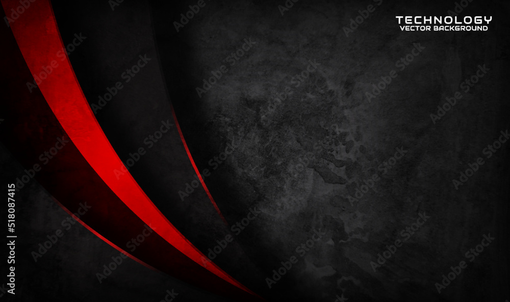 Vecteur Stock 3D black techno abstract background overlap layer on dark space with red light