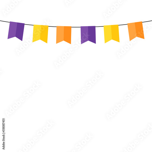 Halloween party flags with party confetti. Halloween frame.