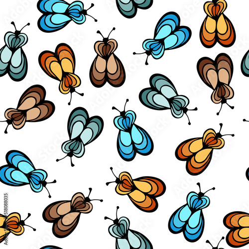 Fly bug insect cartoon illustration vector seamless pattern.