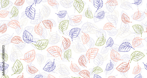 Linden  birch or basil leaves outline vector seamless pattern graphic design.