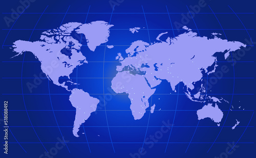 World map flat vector on blue background. Earth, gray map template for web site pattern, anual report, inphographics. Travel worldwide, map silhouette backdrop.Globe similar worldmap icon.