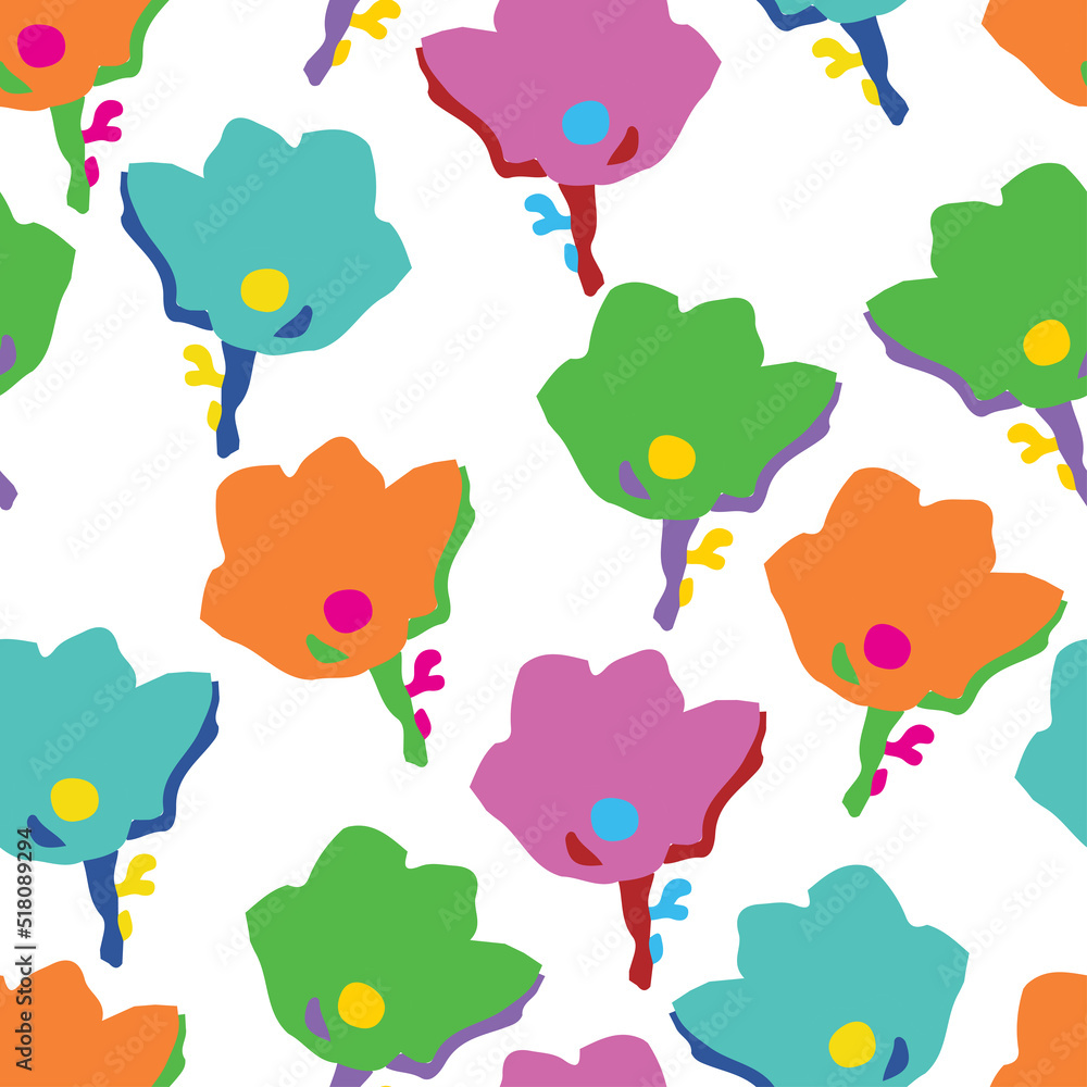Naklejka premium seamless plants pattern background with kids hand drawn flowers , greeting card or fabric