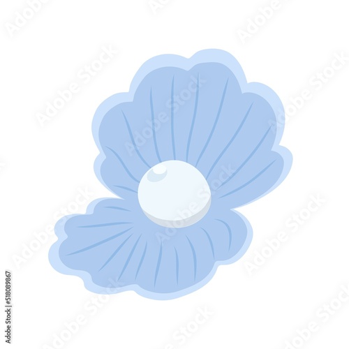 Pearl in the open shell simple flat style doodle vector illustration, underwater sea life cartoon image for kids decor, poster, mascot, clip art