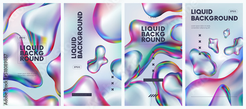 Fotografie, Obraz Collection fluid holographic background with 3d liquid splash rainbow gasoline s