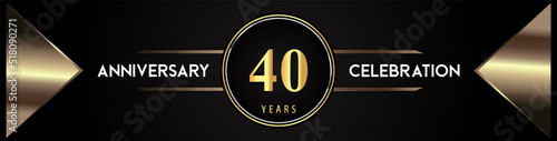 40 years anniversary celebration logo with gold number and metal triangle shapes on black background. Premium design for weddings, greetings card, happy birthday, poster, banner.