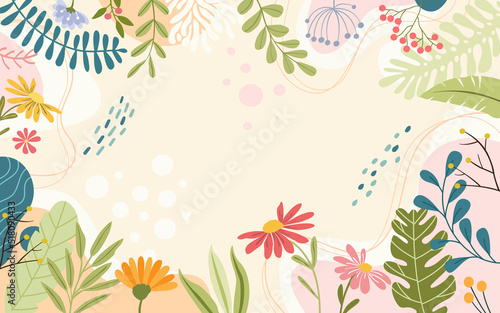 Colorful background with tropical plants. Place for your text.