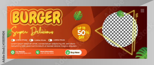 Banner cover Delicious burger and food menu template for social media banner layout