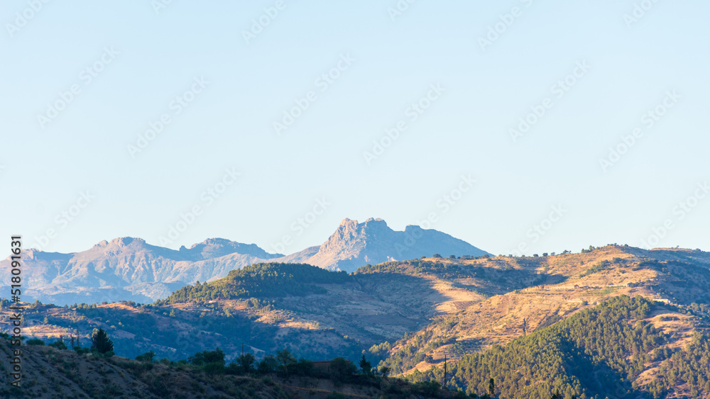 Panoramic view of mountains in the countryside.